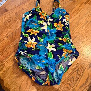 GABAR II SWIMWEAR WOMENS TROPICAL BLUE FLORAL ONE PIECE SWIM SUITE RUSHED Sz 18